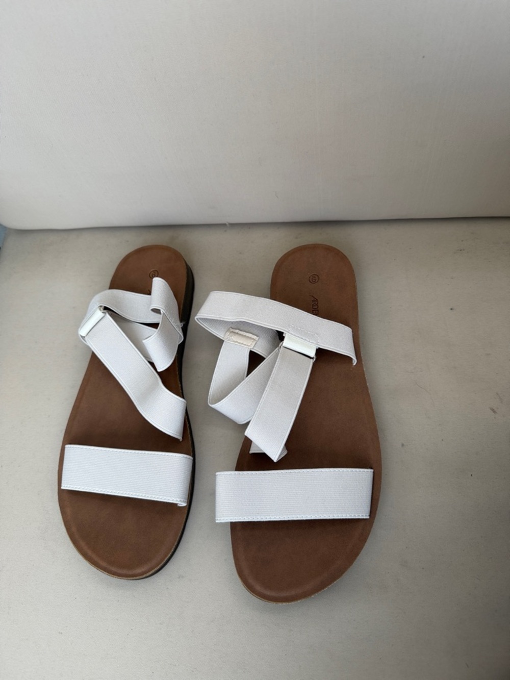 Ardene White Strappy Slide Sandals with Brown Footbed